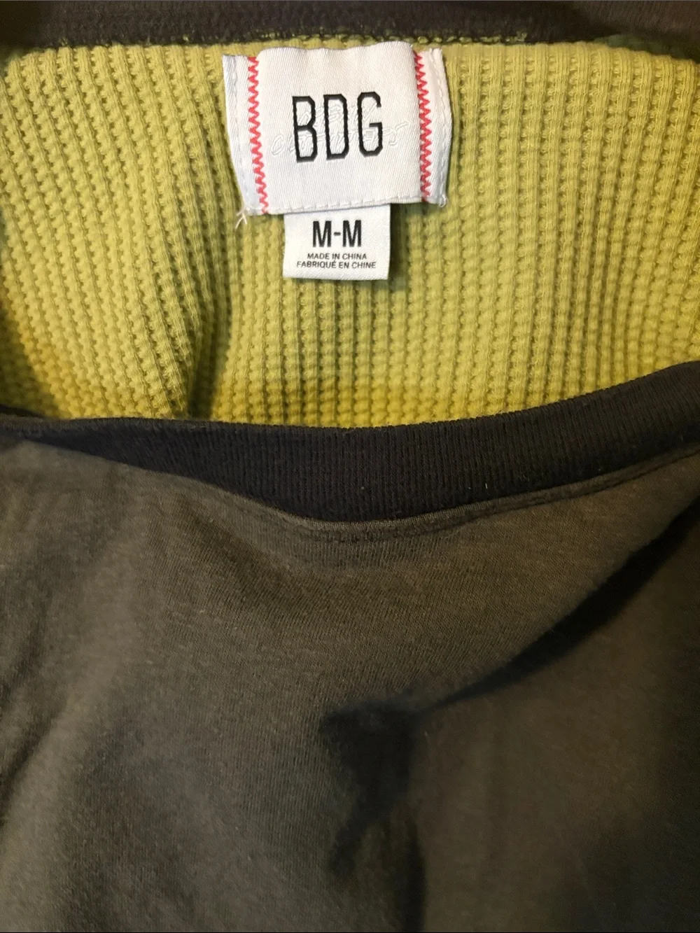 BDG Olive Green Crop Top with Lime Ribbed Layer - Picture 3 of 5